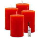 : 4 x rustieke polar-stompkaarsen 120/78 mm. Brandduur ca. 60 uur! incl. professionele kaarsenaansteker - Duitse merkfabrikant - RAL gecertificeerd (mandarijn)