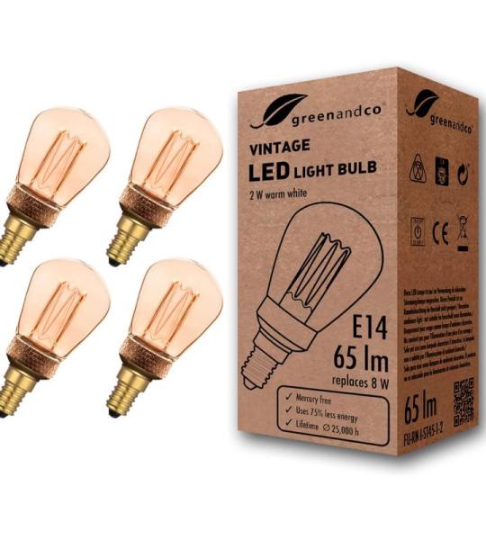 4x  Vintage Design LED lamp in retro stijl voor sfeerverlichting E14 ST45 Edison lamp, 2W 65lm 1800K extra warm wit 320° 230V flikkervrij, niet dimbaar