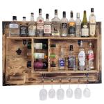 Houten rek om op te hangen - handgemaakt rustieke stijl muur bar flessenrek hout - wijnbaar rek cadeau voor mannen - houten 3D-afbeelding borrelbar