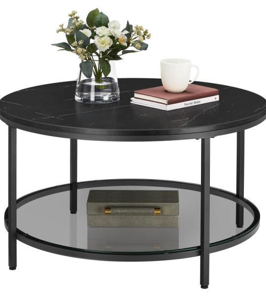 Salontafel, woonkamertafel, banktafel, voor woonkamer, met glasplaat, veel opbergruimte, eenvoudige montage, moderne stijl, marmerzwart-inktzwart LCT071B58