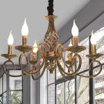 Rustieke Kroonluchter Frans Landelijk Vintage Kroonluchter Metaal Antiek Brons Hanglamp voor Eiland Keuken Boerderij Eetkamer Woonkamer 6 Licht Brons
