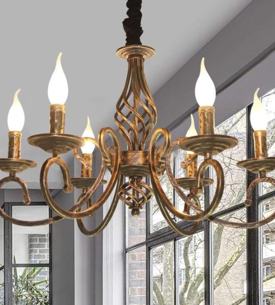 Rustieke Kroonluchter Frans Landelijk Vintage Kroonluchter Metaal Antiek Brons Hanglamp voor Eiland Keuken Boerderij Eetkamer Woonkamer 6 Licht Brons