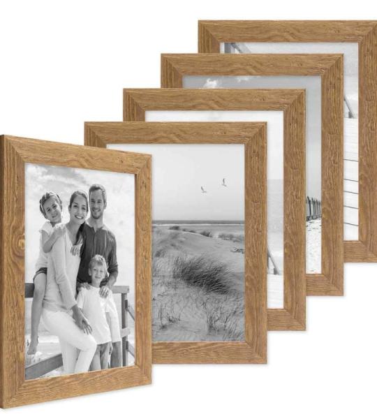 Fotolijst, 20 x 30 cm, hout, eiken-look, set van 5 echt houten frame, rustiek, strandhuis, Made in Germany, echt glas, om op te hangen, extra accessoires - drijfhoutlook met een vl