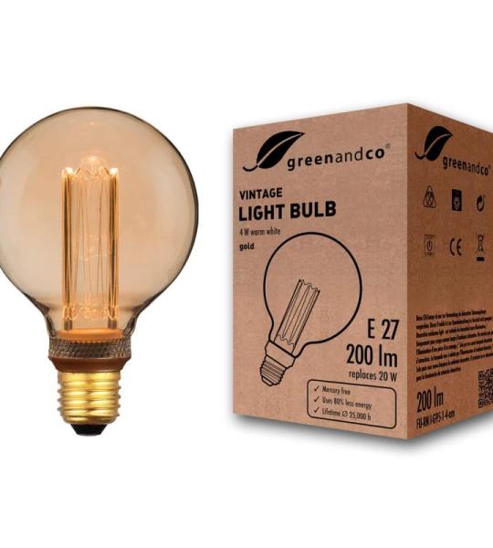 Vintage Design LED lamp in retro stijl voor sfeerverlichting E27 G95 Edison lamp, 4W 200lm 1800K extra warm wit 320° 230V flikkervrij, niet dimbaar