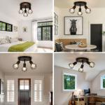 Plafondlamp, zwart, 3 vlammen, , kooi, design, metaal, E14, max. 40 W, plafondlamp, spots, draaibaar, 350 graden, voor keuken, hal, woonkamer, slaapkamer (zonder lamp)