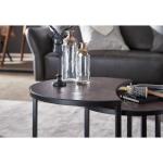 salontafel set van 2 Mango massief houten/metalen salontafel rond | Industriële bijzettafel met metalen poten zwart | 2-delige placemat bijzettafel van hout