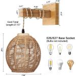 Vintage Wandlamp Met Gevlochten Rotan Lampenkap,E27 Retro Wandlamp Met Schakelaar En Stekker Dimbare Wandlamp,Boho Lamp Rustiek,Voor Slaapkamer Hal Foyer Bars Hotels