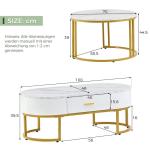 Ronde salontafel, set van 2, et met laden, banktafel met leisteen-marmeren textuur en gouden metalen frame, moderne , woonkamertafels voor slaapkamer, woonkamer, decoratie