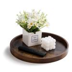 Decoratieve salontafel dienblad: bruin houten dienblad ronde rustieke houten dienbladen cirkel boerderij middelpunt kandelaar voor woondecoratie Ottomaanse toonbank display woonkam