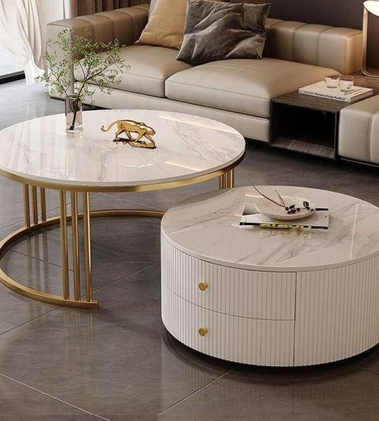 Runde Couchtische mit großem Stauraum, modernes Design für Wohnzimmer, Schlafzimmer, Büro, Balkon, Wohnung, einfache Wartung, Motley U, 60 x 34 cm + 80 x 45 cm, 2 Stück
