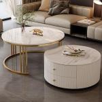 Moderne, runde Couchtische, 2er-Set, mit großem Stauraum, ideal für Wohnzimmer, Schlafzimmer, Büro, Balkon und Wohnung, einfache Wartung, Motley-U-Design, 40 x 34 cm + 70 x 45 c