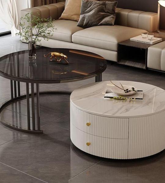 Moderne, runde Couchtische, 2er-Set, mit großem Stauraum, einfache Wartung, für Wohnzimmer, Schlafzimmer, Büro, Balkon und Wohnung, stilvolle und funktionale Möbel für jeden R