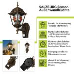 Buitenlamp met bewegingsmelder koper antiek H: 37,5 cm E27 sensor verlichting huis muur balkon terras