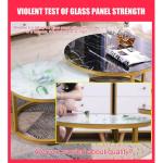 Set van 2 marmeren textuur en metalen stapelbare salontafels voor woonkamer, elegante nest-bijzettafels met stapelontwerp