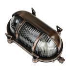 Buitenlamp messing ribbelglas maritiem IP64 B: 21 cm H: 13 cm E27 in koper antieke wandlamp tuinlamp scheepslamp