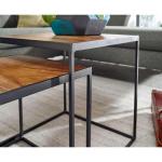 FineBuy Woonkamertafel, set van 2, mango, massief hout/metaal, bijzettafel, rechthoekig, design bijzettafel, industrieel, salontafel, vierkant, tafelset, 2-delige set