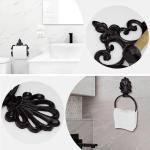 Toiletrolhouder vintage handdoekring metalen ronde handdoekhouder wandmontage ijzeren toiletpapierhouder retro houten rek keuken badkamer accessoires set zwart