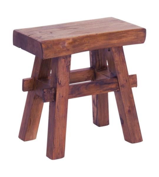 Rustieke houten KRUK Vintage 40 | 43x45x27 cm (HxBxD), gerecycled hout | massief houten krukje, bijzetkruk, bloemkruk, voetkruk | kleur: 02 lichtbruin