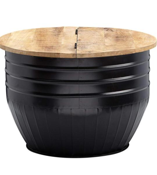 salontafel Mango massief hout metaal 60x41x60 cm industriële stijl rond | Design salontafel met opbergruimte | Moderne salontafel salontafel zwart