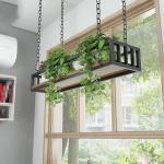 Decken-Blumentopf-Gestell Hängender Blumenständer Schwebende Regale Mit Massivholzplatte Und Eisenrahmen, Hölzernes Hängeregal Für Wohnzimmer Restaurant Bar Blumenladen Balkon