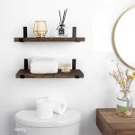 Rustieke zwevende houten wandplanken 60 cm met beugels voor woonkamer, slaapkamer, badkamer, keuken, thuis, kantoor, 2 stuks