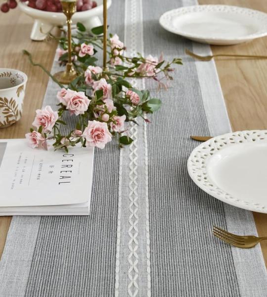 Tafelloper, katoen, linnen, boerderijstijl, voor binnen en buiten, grijs, 150 cm, voor feest, eetkamer, keuken, decoraties (grijs, 150 cm)