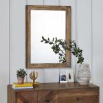 Rustieke houten spiegel, rechthoekig, decoratief, grote wandspiegel, 50 x 40 cm, met frame, slaapkamer, woonkamer, badkamer, hangspiegel, bruin
