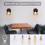 Wandlampen Industrieel met E14-aansluiting Verstelbare draadkooi Wandlampen Schaduw Zwart Metaal Schans Wandlampen voor Binnen Thuis Woonkamer Slaapkamer Hal Winkel 2 Packs