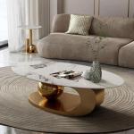 Luxuriöser Couchtisch aus Marmor mit goldfarbener Metallhalterung für Wohnzimmer, elegantes Design, einzigartiges Design, leicht zu reinigen