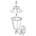 Buitenwandlamp Navedo, 1-lichts buitenlamp, staande wandlamp van gegoten aluminium en glas, zwart, zilver-patina, E27-fitting, IP44