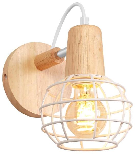 Wandleuchte Vintage Industrial Wandlampen 135° Verstellbar Holz E27 Retro Metallkäfig Design Wandleuchte für Wohnzimmer Badezimmer Flur (Weiß)