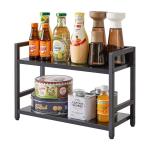 2-Tier Spice Rack Industriële Counter Plank Desktop Opslag Organizer Staand Kruidenrek voor Aanrecht Keuken Kantoor Woonkamer Desktop Zwart TLJ002B