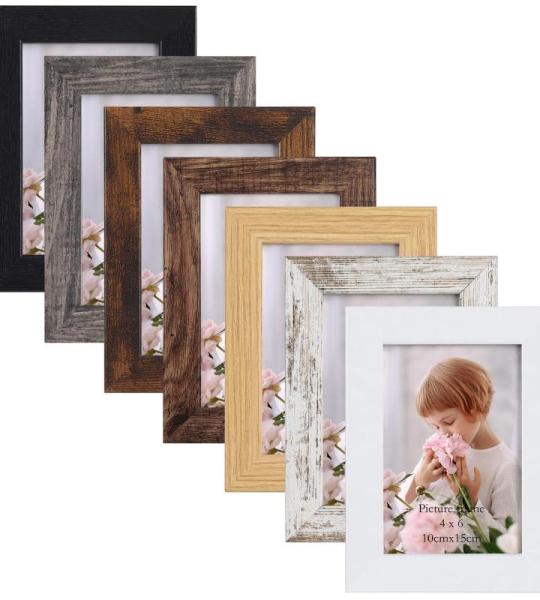 Rustieke fotolijst, 10 x 15 cm, set van 7 in verschillende kleuren, voor wand- en tafelopstelling