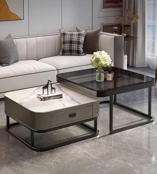 Moderner quadratischer Couchtisch aus goldfarbenem Glas, 2er-Set, mit Metallrahmen, Aufbewahrung, Couchtische für Wohnzimmer, einfache Montage, für Zuhause, Büro, Schlafzimmer