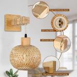 2 stuks vintage boho wandlampen, 16 RGB dimbare vintage bedlampjes, rotan bamboe lampenkap, wandbevestiging, leeslamp, rustiek touw, wandlamp, E27 voor slaapkamer, woonkamer, hal (