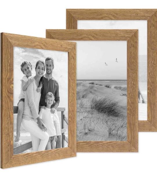 Fotolijst 20 x 30 cm, eiken-look, set van 3 rustieke houten frame, strandhuis, Made in Germany, echt glas, om op te hangen, extra accessoires, drijfhoutlook met een vleugje kustfla