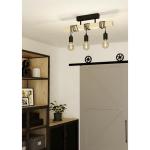 Deckenlampe Townshend, 3 flammige Vintage Deckenleuchte im Industrial Design, Retro Pendelleuchte aus Stahl und Holz, Schwarz, braun, FSC zertifiziert, E27 Fassung