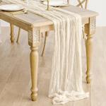 Tafelloper, 6 stuks beige kaasdoek, tafelloper, boho-gaas, kaasdoek, tafelloper, rustieke doorzichtige loper, tafelkleed voor boho, bruiloft, decoratie, verjaardagsfeest, 90 x 300 