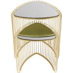 Design Bijzettafel Wire Triangle, set van 2, goud, driehoekige vorm, woonkamertafel, bijzettafel, stalen frame, tafelblad gekleurd glas, 47 x 51 x 44 cm (H/B/D), 39 x 41 x 35 cm (H