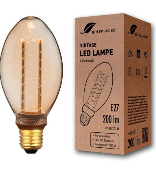 Vintage Design LED lamp in retro stijl voor sfeerverlichting E27 B75 Edison lamp, 4W 200lm 1800K extra warm wit 320° 230V flikkervrij, niet dimbaar