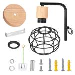 Wandlamp voor binnen, hout, E27 wandlamp, vintage, industrieel, zwart, retro lamp van kooi, metaal, moderne wandlampen voor woonkamer, eetkamer, slaapkamer, hal, keuken