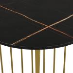 Moderne ronde salontafel set van 2 met PVC marmerpatroon desktop en gouden metalen frame, hoogglans bijzettafelset woonkamertafel koffietafel koffietafel banktafel (zwart)