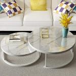 Moderne Marmeren Patroon Stapelbare Salontafels Set voor Woonkamer Ronde Nest Bijzettafels Metalen Stapelen Nesting Eindtafels Set van 2