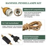 Vintage hanglamp met stekker, 510 cm, industriële hanglampenset met schakelaar, houten lampfitting E27 met kabel, retro henneptouw-hanglampset, lampenkap kan worden gemonteerd, vo