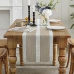 Tafelloper, katoen, linnen, boerderijstijl, voor binnen en buiten, koffietafel, loper, 275 cm, voor feest, eetkamer, keuken, decoraties (koffie, 275 cm)