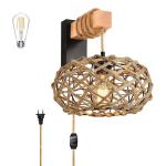 Vintage dimbare wandlamp met stekker, vintage bedlampje, zwart, retro, industriële metalen wandlamp E27 met draaischakelaar en 2 m kabel voor woonkamer, slaapkamer, trappenhuis, h