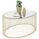 Design salontafel Wire Uno, messing, woonkamertafel, bijzettafel, stalen frame, glazen tafelblad, ovaal, 41 x 90 x 60 cm (h x b x d)