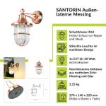 Santorin buitenlamp muur messing glas in koper IP64 huisingang tuin H: 27 cm E27 lantaarn ribbelglas maritieme wandlamp buiten