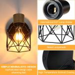 Set van 2 industriële wandlampen, vintage, kooi, van metaal, wandlamp, binnen, zwart, verstelbaar, wandlamp, hout, E27, voor slaapkamer, hal, woonkamer