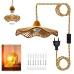 Moderne industriële hanglampenset met schakelaar, vintage geweven lampenkap met henneptouw, E27 retro lamphouder met kabel, 4 meter, henneptouw hanglamp met stekker, voor boerderi